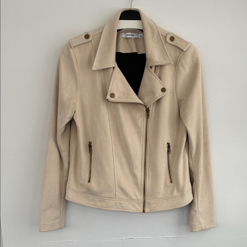 JustFab Women's Cream Beige Faux Suede Jacket Medium